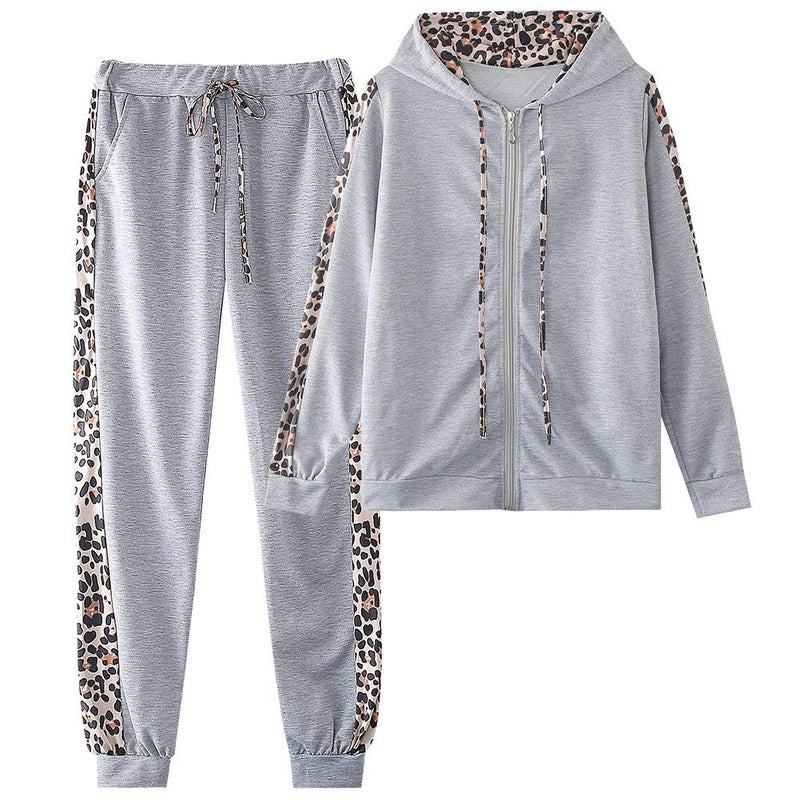 amropi Women's 2 Piece Tracksuit Sweatsuits Sets Hoodie Sweatshirt and Jogging Sweatpants Suit Grey, 4XL - Image 1
